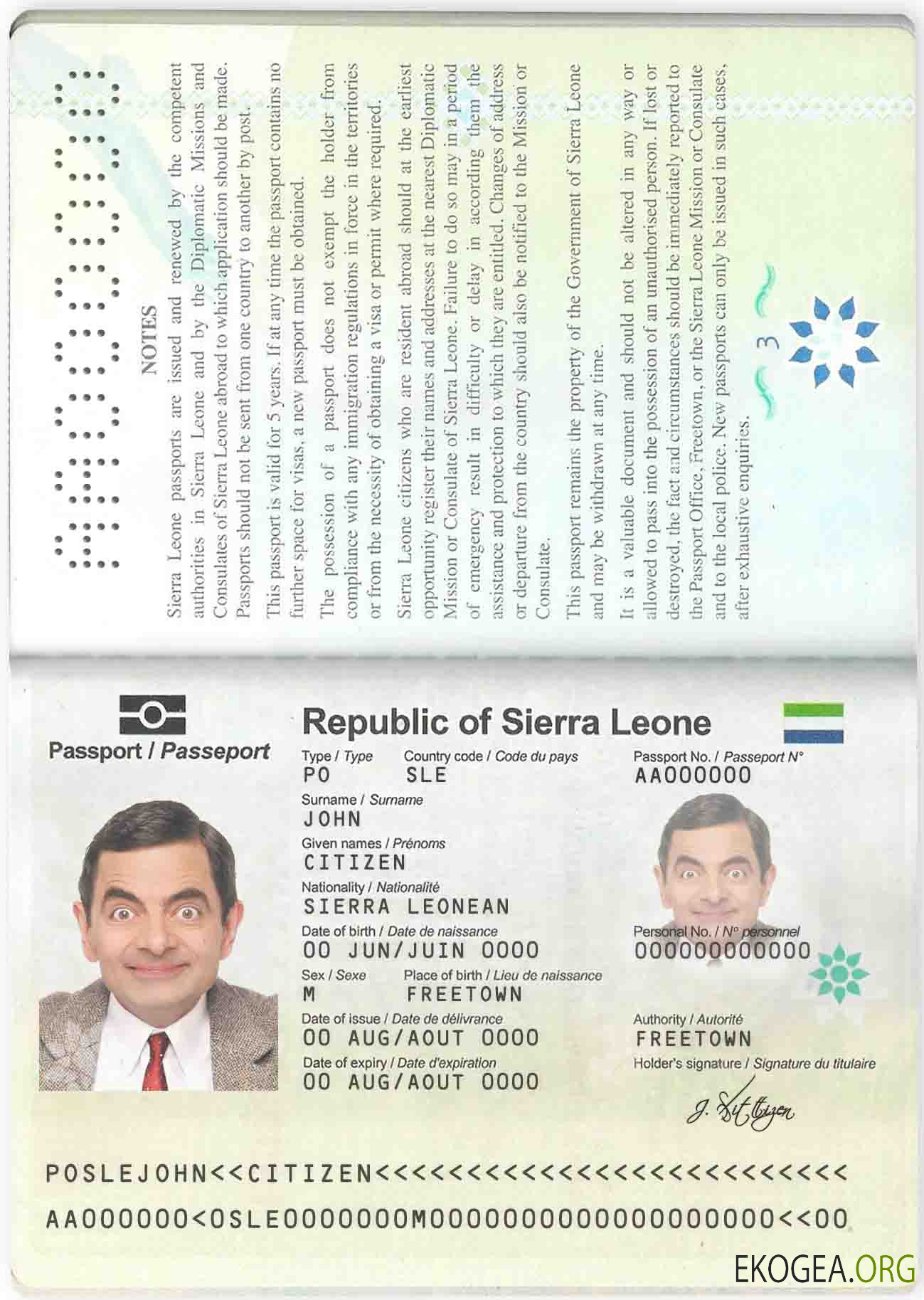 Passeport Sierra Leone template Passeport Sierra Leone template